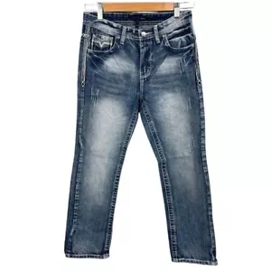 GS115 Jean Youth 14 28x25 Blue Designer Denim Distressed Embroidered Western - Picture 1 of 10