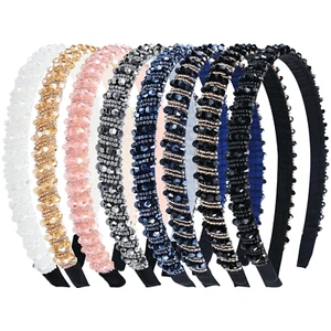 8 Pack Baroque Hairbands Crystal Rhinestone Headband Beads Diamond Jeweled Spark - Picture 1 of 12