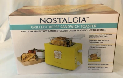 NOSTALGIA Grilled Cheese Maker Extra Large 2-Slot Toaster Sandwich Maker, Yellow - Image 1 of 4