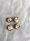 Red And White Asian Style Buttons Shank Enamel Red Top Brass Button Set of 4