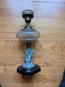 VTG Cherub Brass, Glass & Metal Pedestal Oil Lamp converted to electric - Picture 1 of 6