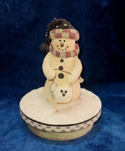 Vintage Candle Jar Topper Snowman With Bucket - Picture 1 of 6