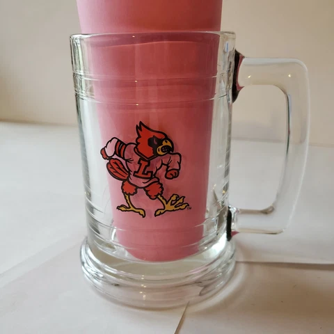 University Of Louisville Cardinals Heavy Clear Glass Beer Coffee Tea Mug 14 oz Cover