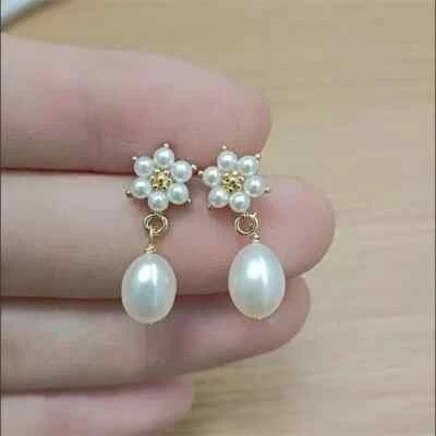 natural AAA South Sea white Pearl Earrings 14K YELLOW GOLD P - Image 1 of 4