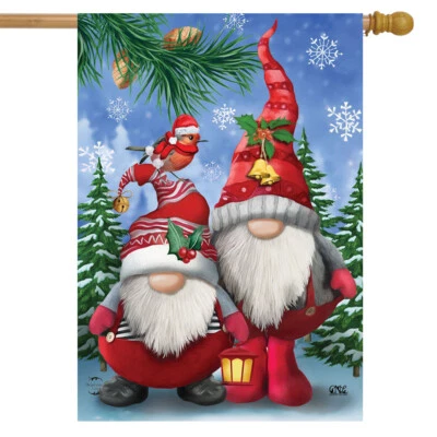 Winter Gnomes Christmas House Flag Humor Santa Hat 28" x 40 Briarwood Lane - Image 1 of 4