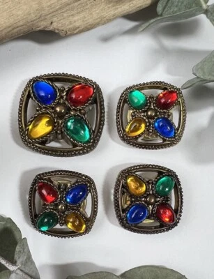Vintage Lot of 4 Button Covers Beautiful Juicy Jewels Plastic Beads & Ornate ❤️ - Image 1 of 4