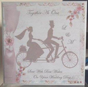 Handmade personalised Vintage wedding Card a tandem bicycle and couple design - Picture 1 of 3