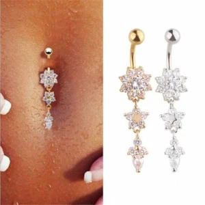 316L Steel Sexy Bars Belly Button Rings Rhinestone Piercing Ring Women's Jewelry - Picture 1 of 14