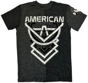 Camiseta para hombre American Fighter negra gris teñido por inmersión estampado abullonado vista a la bahía media camiseta - Imagen 1 de 3