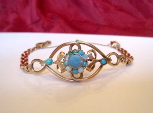 VINTAGE ESTATE 14K ORO AMARILLO TURQUESA Y PULSERA DE CADENA OPAL ANTIQUE 13,4 GRAMOS - Imagen 1 de 8