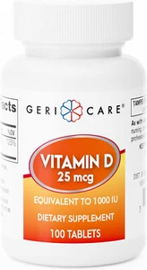 Geri-Care Vitamin D 25 mcg (1000 IU) Supplement, 100 Tablets 357896876012VL - Picture 1 of 1