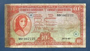 (DN) Irland 10 Shillings 1940 "Code War H" P-1C Fine+ - Bild 1 von 2