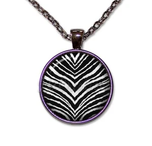 Sassy Zebra Animal Print Pattern - Handmade ROUND Glass Pendant Necklace - Picture 1 of 10