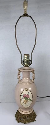 Lámpara de mesita de noche de cerámica floral oro rosa claro vintage base pesada (VC420) Foto 1 de 4