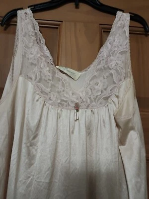 复古 JcPenney's 睡袍懒人连衣裙暗粉色尼龙长裙中号蕾丝美国 — 第 1/4 张图片