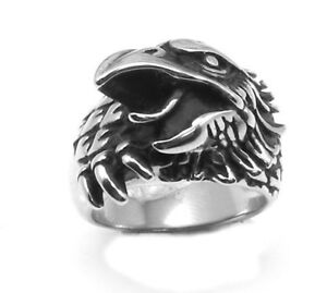 Antiqued Stainless Steel Eagle Ring