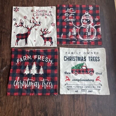 Farmhouse Style Christmas Pillow Set Of 4 Buffalo Plaid Fits 16” Pillow - Image 1 of 4