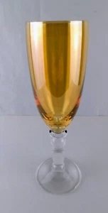 Mirrored Amber Bowl Clear Stem Hand Blown Crystal Champagne Wine Glass 7⅞ in  - Picture 1 of 7