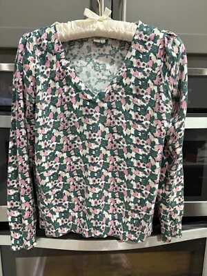 Suéter Boden de algodón con cuello en V para mujer talla pequeña floral elástico multicolor Foto 1 de 4
