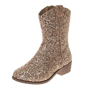 Girls Cowboy Western Boots - Girl Western Cowgirl Boot - Rose Gold Glitter si... - Picture 1 of 6