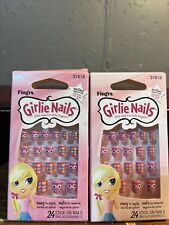 2 Pk Fing’rs Girlie Nails Easy Apply Press on Nails for Kids Pink Owls Heart BUB