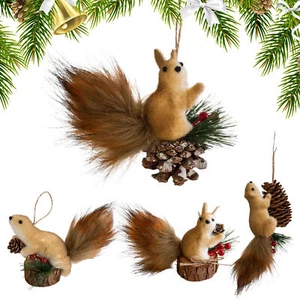 New Christmas Tree Ornaments Simulation Squirrel Figurine Pendant Xmas Decor - Picture 1 of 16