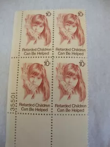 Vintage US POSTAGE 10 cent stamp PLATE BLOCK Retarded Children New MNH - Picture 1 of 1