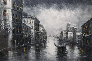 Venice B/W - #4D-4, 24x36 - 100% Hand painted Oil painting on Canvas, - Picture 1 of 6