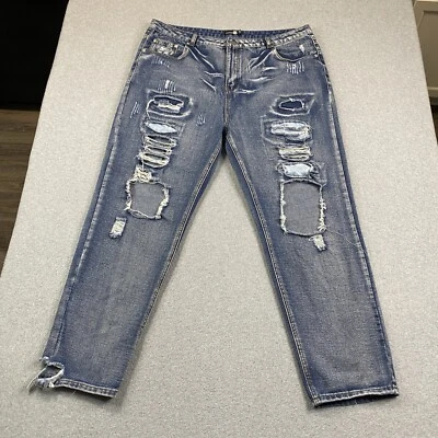 Boohoo Blue Jeans Womens 18 40x28 Baggy Tapered Distressed Streetwear Denim City - Image 1 of 4