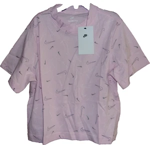 NIKE Girl's Short Sleeve "ALL OVER SWOOSH" Pink T-Shirt Size: SMALL NWT $25 - Picture 1 of 4