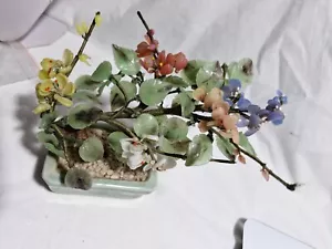 Vintage Nephrite Jade Flowered Bonsai Tree Celadon Planter H17*L22cm - Picture 1 of 7