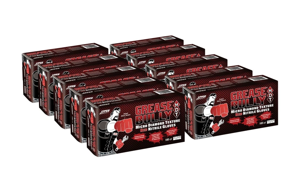 Guantes de nitrilo rojo Grease Bully MDT - 7MIL - diamante - 10 cajas por estuche Foto 1 de 4