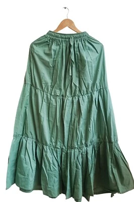 Indian New Light Green Solid Long Frill Cotton Skirts Women's Clothing Skirt US - Image 1 of 3