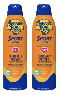 Paquete de 2 protectores solares en aerosol Banana Boat Sport Ultra FPS 50 6 oz cada uno caducan 3/2028 Foto 1 de 4