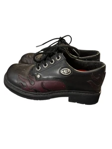 VINTAGE HARLEY DAVIDSON WOMENS LEATHER FLAMES SHOES BLACK RED SIZE 6 USA - Picture 1 of 6