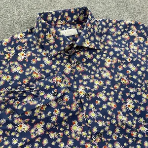 Eton Floral Button Up Shirt Adult 41 16 Contemporary Fit Blue All Over Print AOP - Picture 1 of 23
