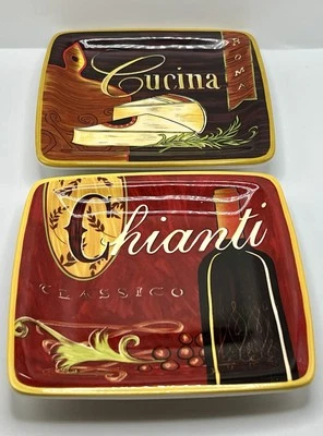 Pier 1 Imports Cucina Earthenware Appetizer Plates Set of 2 Chianti Roma Wine - Image 1 of 4