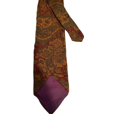 Vintage Gold Paisley Print Hand Blocked English Made 100% Silk Men's Necktie - Image 1 of 4