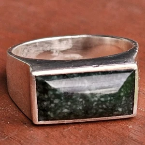 Handgefertigter grüner Moosachat Sterling Silber Ring 925 | rechteckiger Herrenring | - Bild 1 von 19