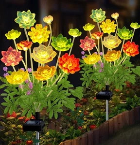 Solar Succulent Plant Lights - New Outdoor Waterproof Decorative Stake Lighti... - Picture 1 of 7