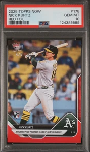 Topps Now Nick Kurtz #178 RC 2025 lámina roja/5 primera MLB HR PSA 10 ROY A's - Imagen 1 de 2