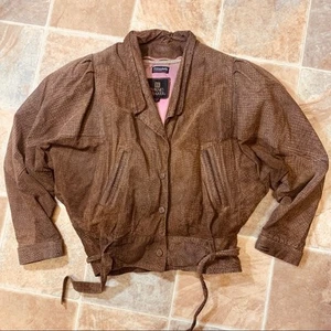 Byrnes & Baker Leather Jacket Small Rare VTG Thinsulate Snakeskin Print Suede 80 - Picture 1 of 10