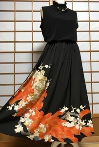 Maxi gonna kimono unica nel suo genere made in Japan nera tomesode taglia gratuita seta - Foto 1 di 17