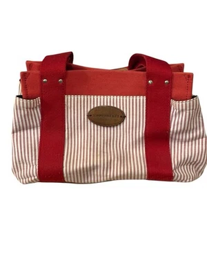 Vtg Tommy Hilfiger Red White Striped Canvas Tote Bag Purse Preppy Coastal - Image 1 of 4