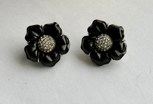 Vintage Swarovski Black Flower with Crystal Earrings Rare & Signed - Picture 1 of 4