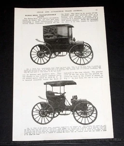 ALTER ZEITSCHRIFTENARTIKEL 1908, "BURNS BROS. TRANSFORMABLE COUPE" HARVE DE GRACE, NEUWERTIG! - Bild 1 von 1