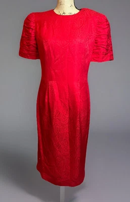 Liz Claiborne винтажный 80-х красный шелк пейсли Puff рукав свадебное платье - Изображение 1 из 4