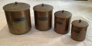 Set lattine nido metallo ottone rame vintage caffè tè farina zucchero (64ia) - Foto 1 di 20