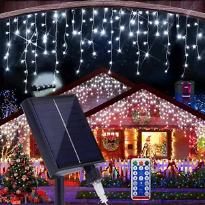 LED Solar Christmas Fairy String Lights Icicle Lamp Xmas Wedding Party Decor - Picture 1 of 12