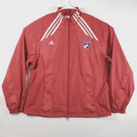 Adidas FC Dallas Men Jacket Large Red Full Zip ClimaLite Zip Pockets Long Sleeve Cover